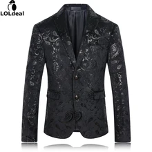 Black Blazer Men Paisley Floral Pattern Wedding Suit Jacket Slim Fit Stylish Costumes Stage Wear For Singer Mens Blazers Designs new black men s blazers suit long sleeve gold appliques stage singer performance costume include jacket vest tie