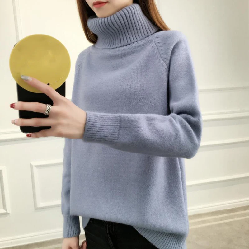 

High Collar Knit Cashmere Sweater Women Large Size Loose Sweaters Spring New 2018 Fashion Warm Bottom Female Sweater Slim LJ0686