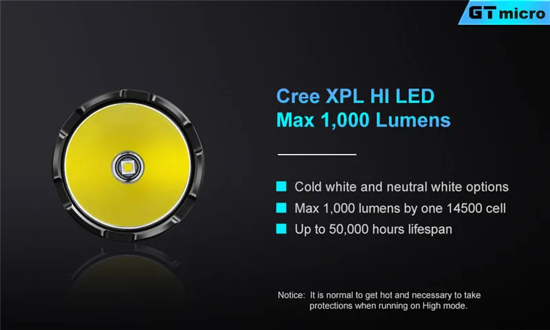 LuminTop GT Micro 1000lm High Power LED Flashlights 400m  Aluminum Alloy Searchlight EDC 14500 Waterproof Torch Light (2)