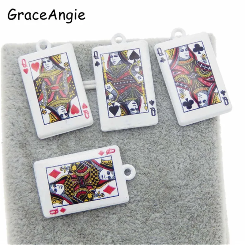 

10PCS King Queen Poker Card Pendant Milky White Plated Zinc Alloy Little Charm DIY Unique Customized Charms King Queen Poker DIY