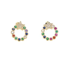 Лето красочный разноцветный инкрустированный цирконами геометрический дизайн, округлый, Круглый CZ звезда девушка Женская мода трендовые серьги