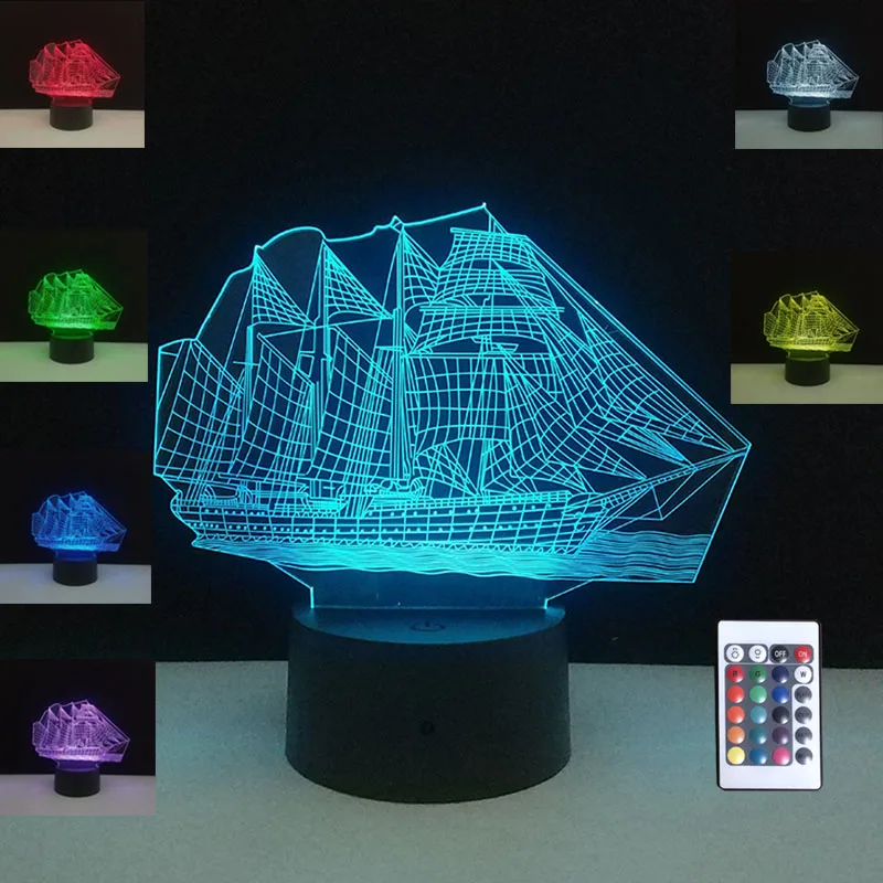 

3D Illusion RBG Night Light Sailing Sea Boat Ship Cafe Home Table Desk Party Decoration Lamp USB 10 Led Light Christmas Lights