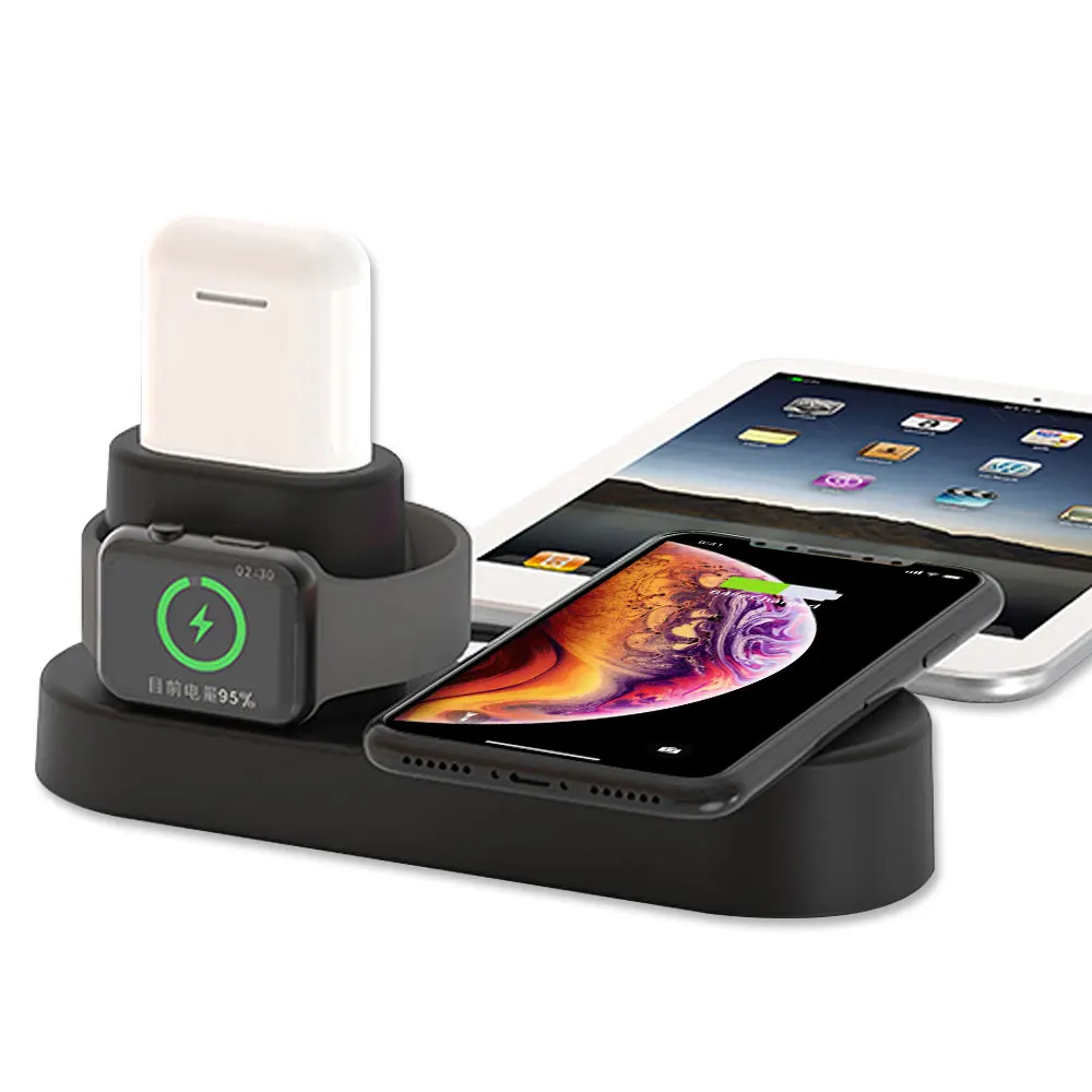 NYFundas беспроводной Qi 3 в 1 держатель телефона зарядное устройство 10 Вт для Apple Watch Series 4 3 2 Iphone XS Max XR 8 Plus X Iwatch Airpods Dock - Цвет: Black 1