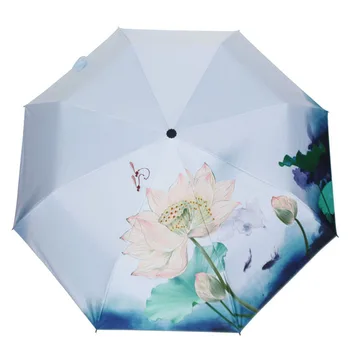 

Fashion women's umbrella rain women parasol female beach umbrella flower painting black coating sunny umbrella Shade sunscreen