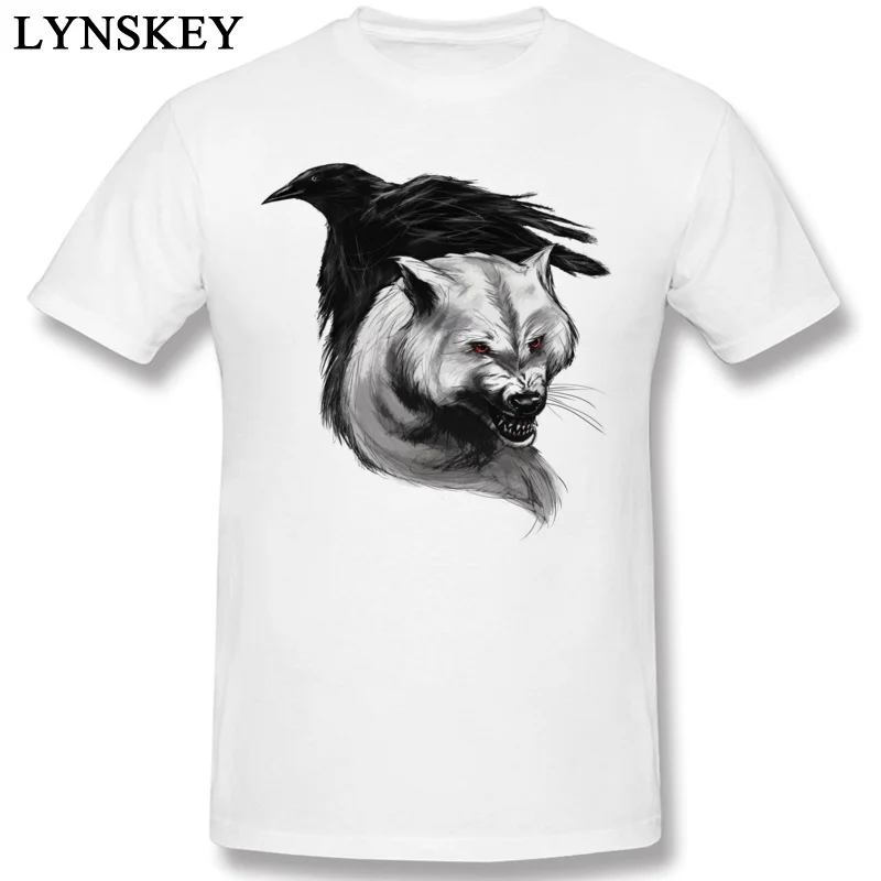 Cool Animal Print T-shirt Men's Cotton Tops & Tees Short Sleeve Summer Autumn Round Neck Fashion Design Clothing Wolf And Raven