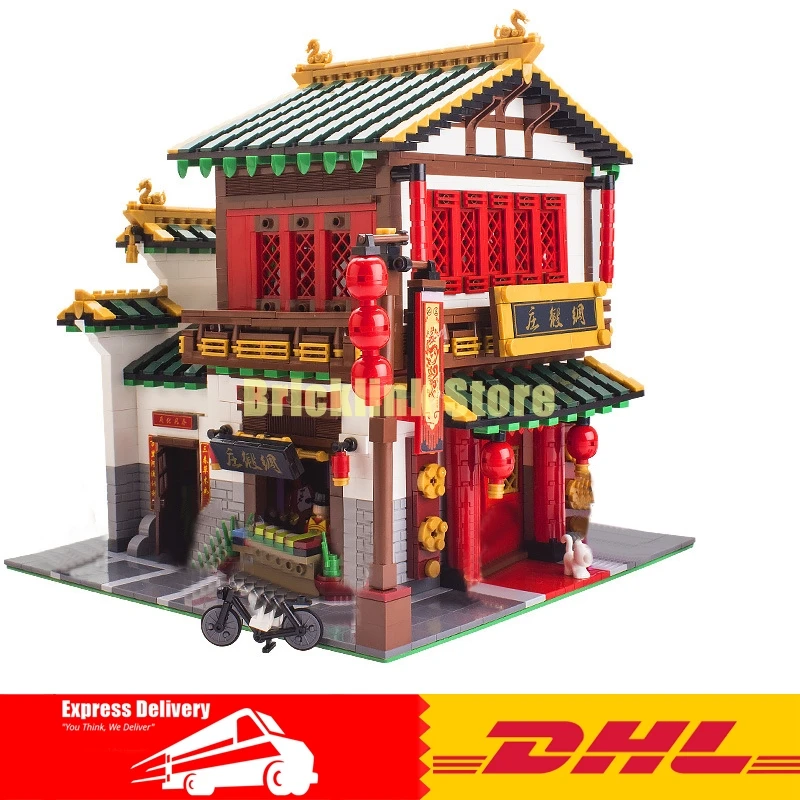 

NEW XingBao 01001 Block 2787Pcs Creative Chinese Style The Chinese Silk and Satin Store Set Building Blocks Bricks Toys Model