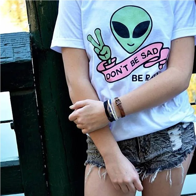 

Alien Print Tee Shirt Women Summer Casual Tshirt Students Comfortable White Short Sleeves T-shirt Femme Tops