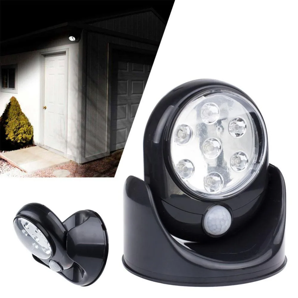 

4.5V 7 LEDs Cordless Motion Activated Sensor Light Lamp 360 Degree Rotation Wall Lamps Black Porch Lights Indoor Outdoor Lightin