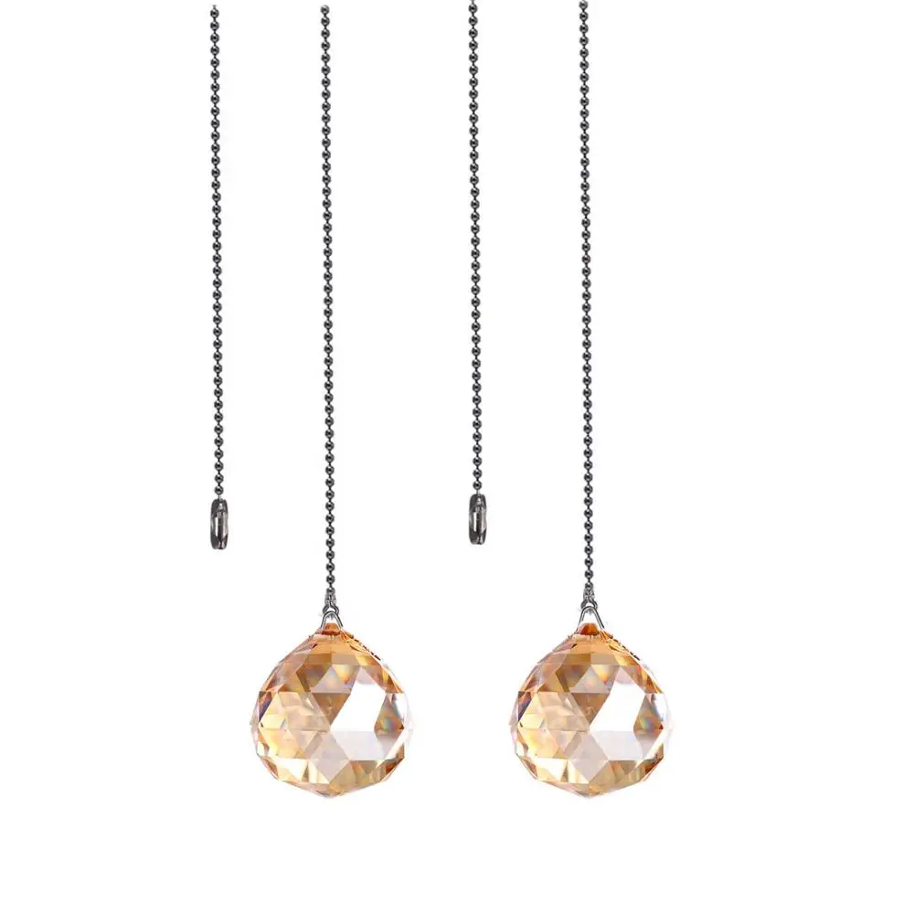 

H&D 2 Pack 30mm Crystal Ball Prism Crystal Pull Chain Extension with Connector for Ceiling Light Fan Chain (Champagne)