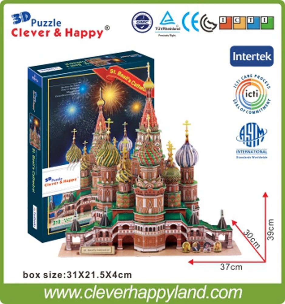 

2013 new clever&happy land 3d puzzle model Vasile Assumption Cathedral large adult puzzle model games for children paper