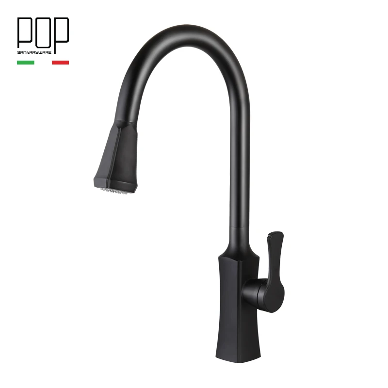 

POP 1 set Pull Out chrome Mixer Tap Swivel Spout Sink Faucet Copper Kitchen Faucets Color Black