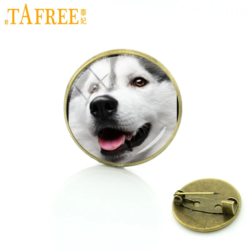 

TAFREE Brand fashion dogs Brooches handsome husky cute sharpei and smart sheltie Pins glass dome Badge 2017 new jewelry DG33