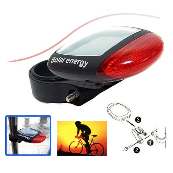 Светодиодный фонарь на солнечной батарее для велосипеда, задний фонарь, светильник для велосипеда, аварийный мигающий светильник красного цвета