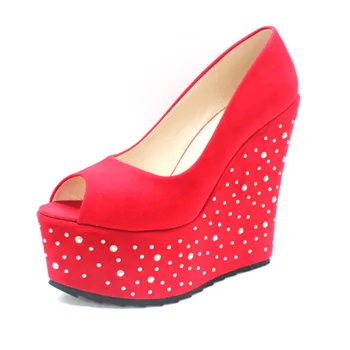 

ACILICI1905041 New Personality Bright Red Fish Mouth Slope Heel Simple Shallow Stage Banquet Shoes Women Pumps