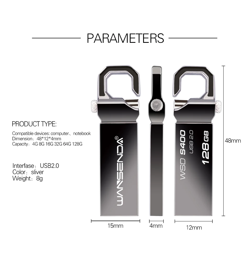 USB флеш-накопитель Wansenda из нержавеющей стали, флеш-накопитель на 32 ГБ, 64 ГБ, флеш-накопитель на 8 ГБ, 16 ГБ, флеш-накопитель USB 2,0, карта памяти, u-диск