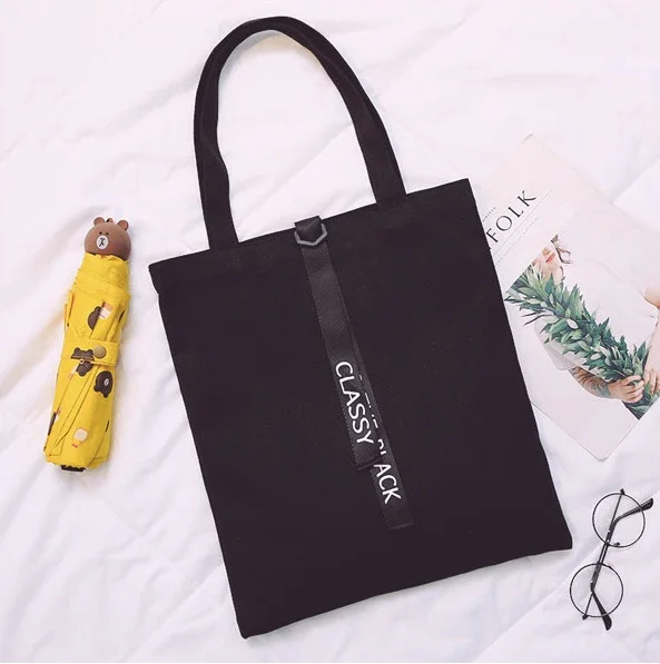 

New Women Handbag Solid Cotton Canvas Eco Shopping Tote Shoulder Bag English Letter Ribbon Messager Bag school student teen bag
