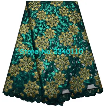 

Top grade Latest Black green African Handcut organza lace Nigeria garden sewing lace fabric with Lots of sequins stones 5 yards!