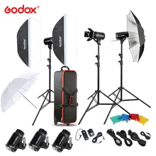 Оригинал E300-D Godox Фотостудия Speedlite Освещения Комплект с 300 Вт Студия Флэш Strobe Light Стенд Softbox Barn Door Trigger
