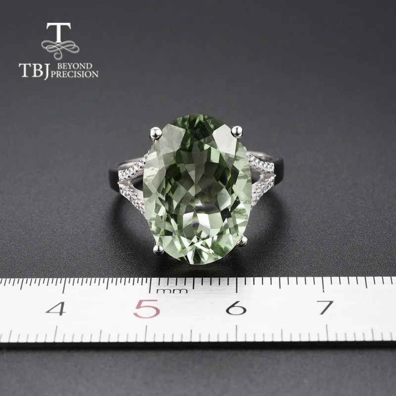 TBJBig 11ct green amethyst Ring oval cut13*18 gemstone ring in 925 sterling silver gemstone jewelry for girls with gift box Fine Jewelry