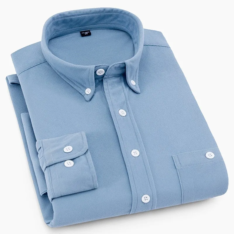 Вельветовые мужские рубашки в винтажном британском стиле, чистый цвет, в полоску, для отдыха, мужская одежда с длинным рукавом, мужская рубашка для осени и зимы, Повседневная - Цвет: light blue