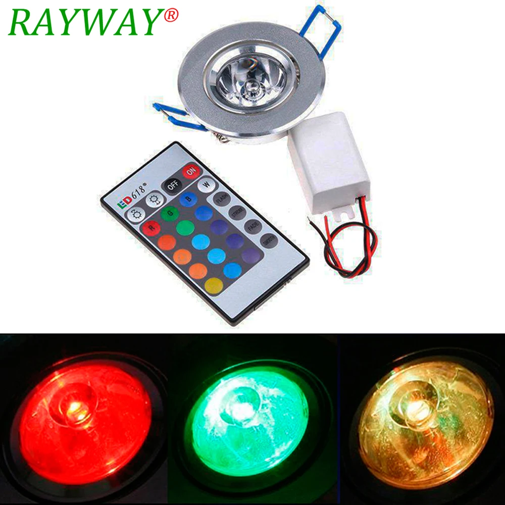 Kopen 5 stks partij 3 w RGB LED Inbouw Plafond Down Light 16 Color Change LED kleurrijke Lamp Downlight Afstandsbediening voor decoratie