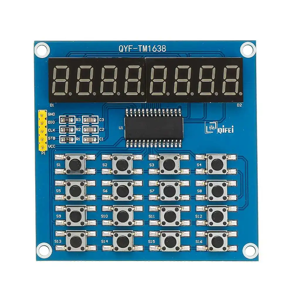 

TM1638 Digital LED Display 8-Bit Digital Tube Board 3-Wire 16 Keys 8 Bits Keyboard Scan And KEY LED Module For Arduino
