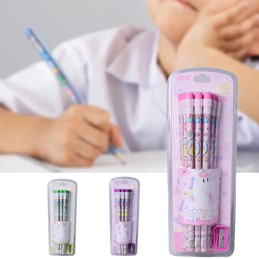 

TOPSTHINK 12pcs/set Kawaii unicorn wood HB pencil with eraser for kid