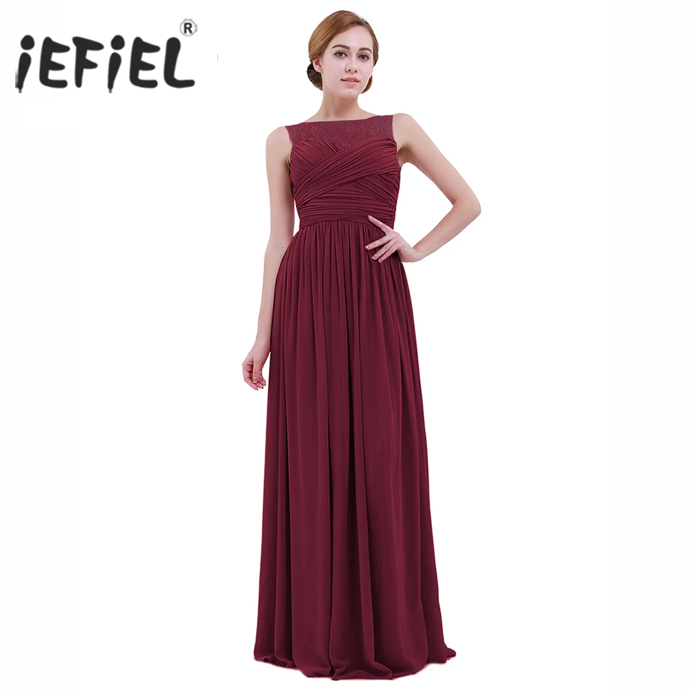 

iEFiEL Elegant Dress for Women's Ladies Chiffon Lace Long Dresses Summer Evening Party Dress Prom Gown Womens Weeding Maxi Dress