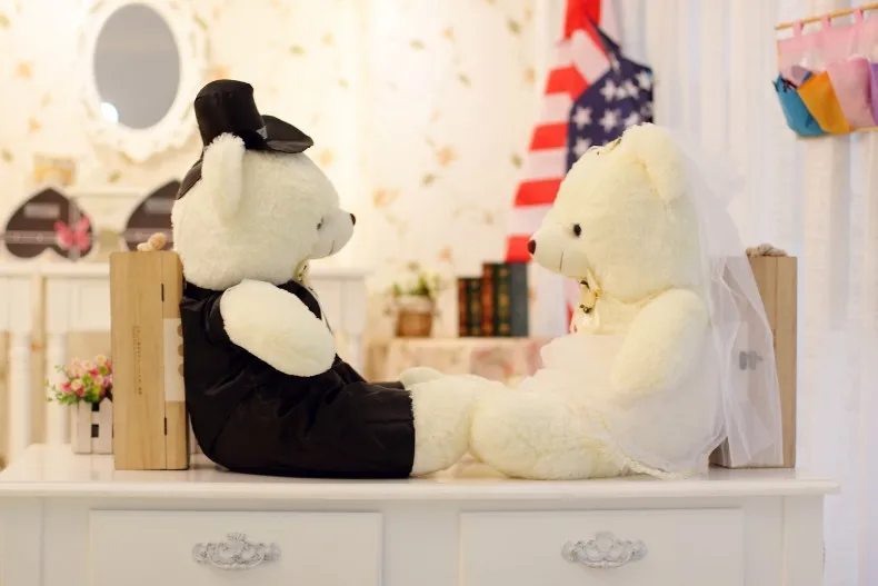 2 шт./пара пара медведь плюшевый мишка для свадьбы мягкие игрушки-подушки большой размер Рождественский подарок свадебный подарок «Медведь» Жених и невеста - Цвет: 2pcs  pair