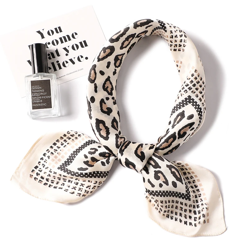 

Fashion Leopard Print Silk Scarf Women Foulard Square Scarves for Ladies Luxury Hijab Office Female Neck Tie Scarfs