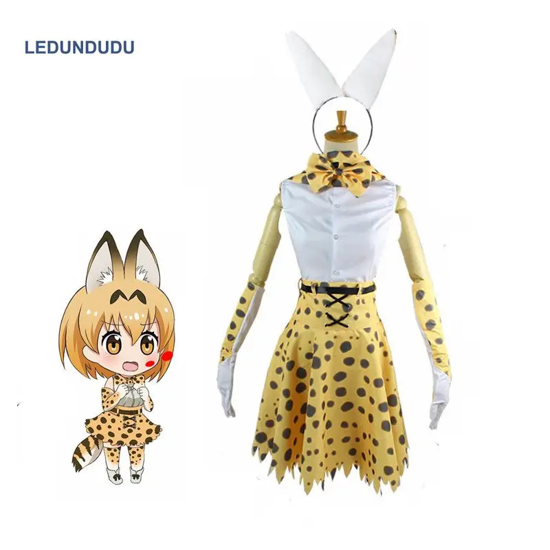 

2019 Anime Kemono Friends Cosplay Costume Serval cat Uniform Project Leptailurus Women Sex Leopard Outfit set For Halloween