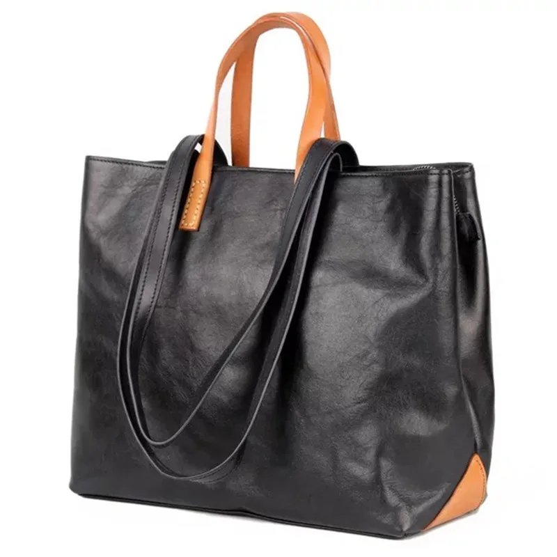 

OL Designer Soft Cowskin Women Large Working Totes Zipper Closure Genuine Leather Female Laptop Handbag Lady Single Shoulder Bag