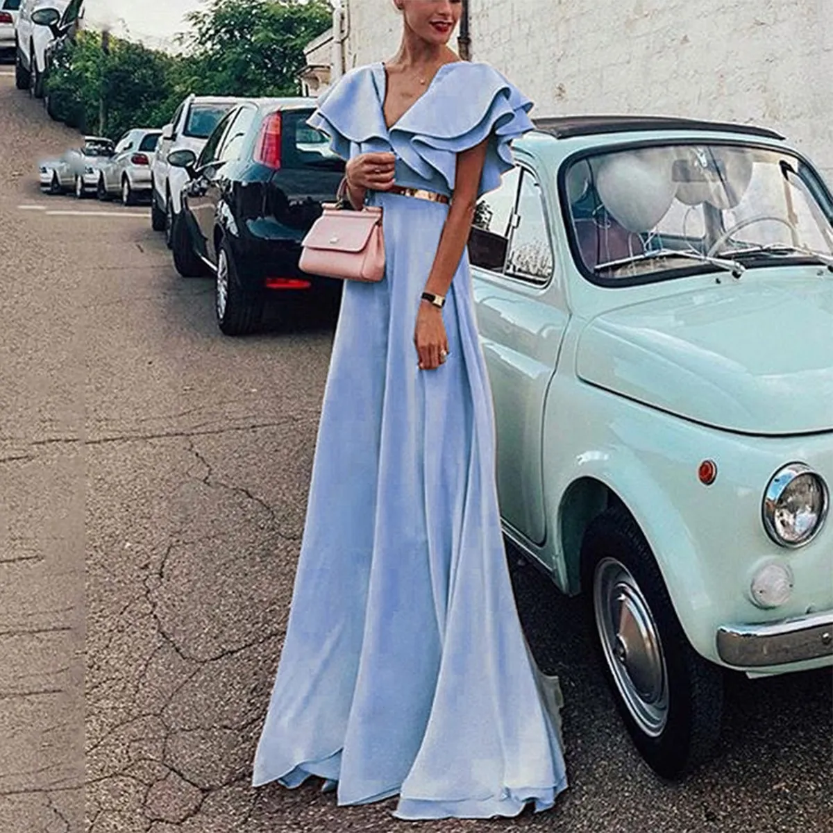 

2019 Women Summer Bohemian Beach Dress Sexy Party Elegant Maxi Dress Vintage Ruffle Long Dress