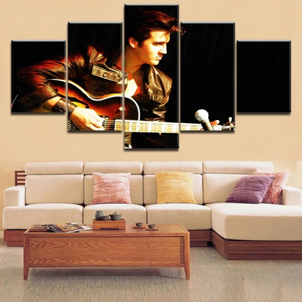 

5 Piece Canvas Art HD Printing Rock Star Elvis Presley Poster Music Painting Modular Home Decoative Living Room Or Bedroom Frame