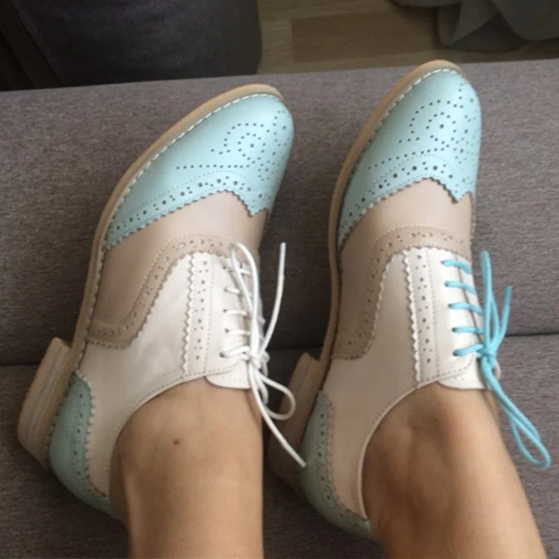 Women Flats Oxford Shoes Genuine Leather Vintage Flat Shoes Round Toe Handmade For Women Spring women oxford shoes