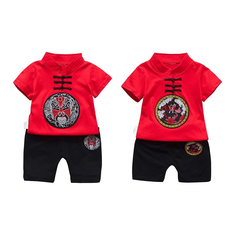 Summer New Boys Girls Baby Summer Clothing Set Children's Short-Sleeved Tang Suit Red Two-Piece Clothing Set Summer New Boys Girls Baby Summer Clothing Set Children's Short-Sleeved Tang Suit Red Two-Piece Clothing Set
