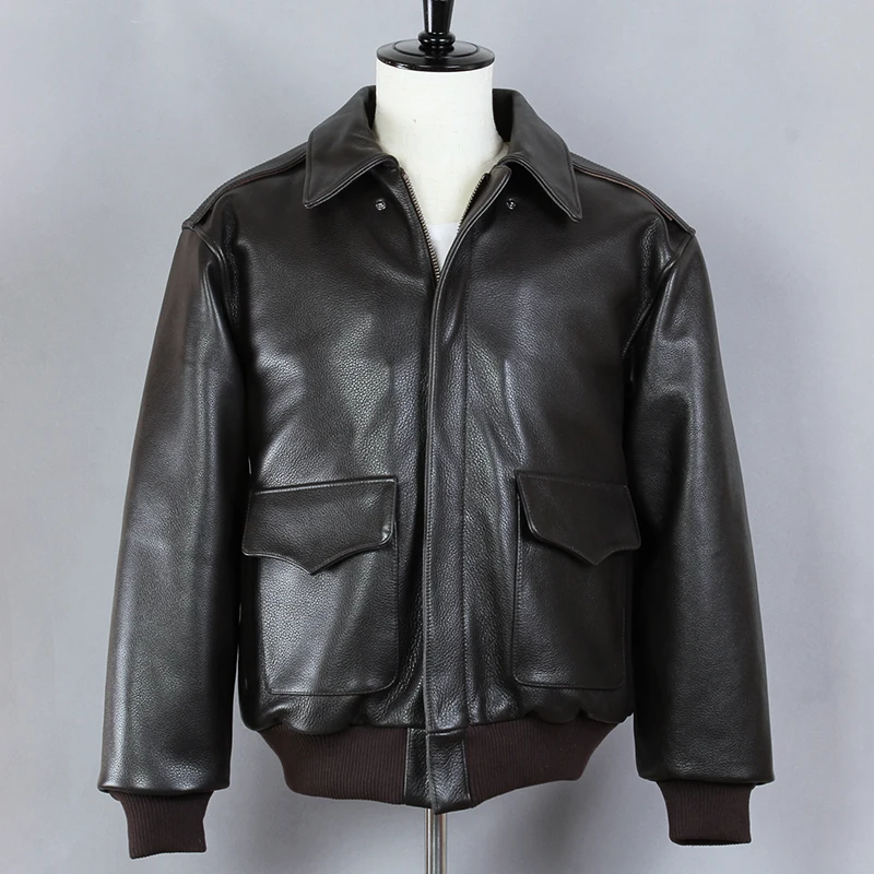 

Avirex fly Motorcycle Jacket Brown Cowhide Genuine Leather Jacket Men A2 Air Force Flight Jacket Bomber Jacket Winter Coat