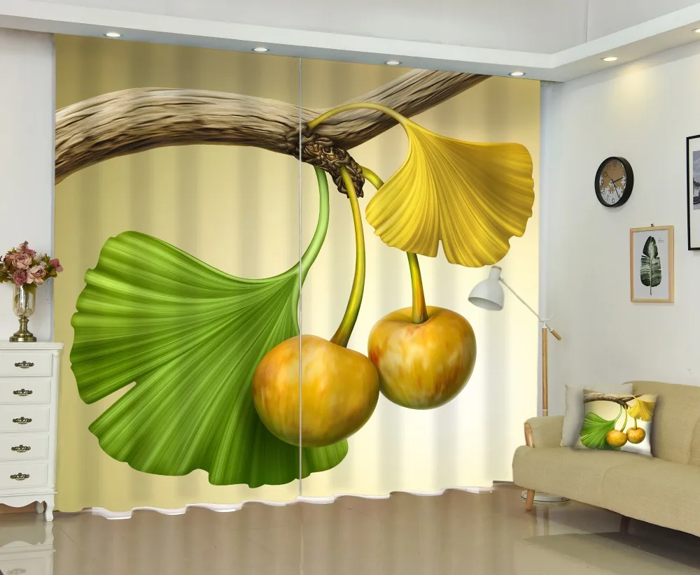 

Ginkgo fruit design 3D personalized print blackout curtains, screens
