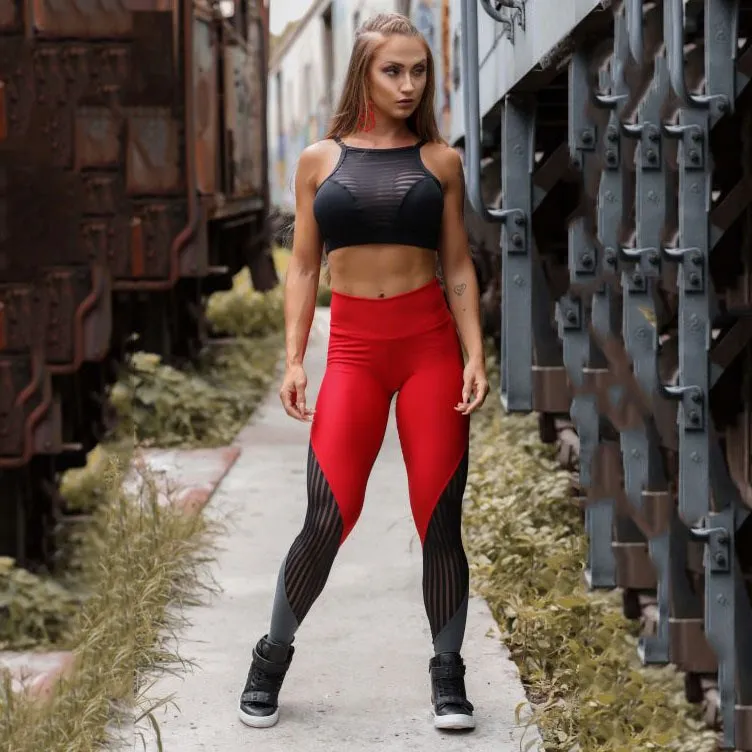

Sexy High Waist Workout Push Up Leggings Women Fitness Red Mesh Patchwork Plus Size Leggings Casual Slim Leggings