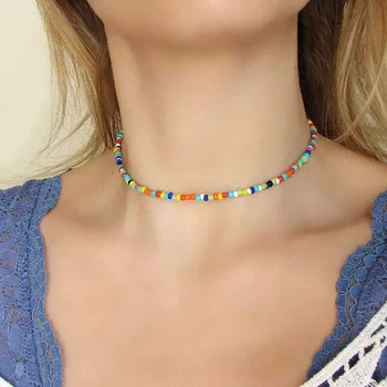 

Fashion Bohemian Handmade Rainbow Beads Choker Necklace For Women Girls Boho Colorful Beaded Short Necklaces Female Jewelry Gift