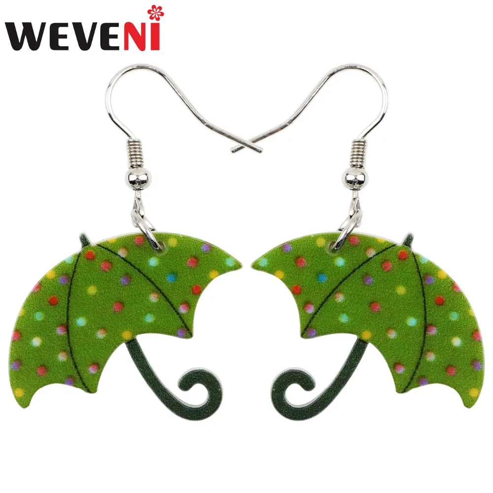 

WEVENI Big Long News Acrylic Drop Dangle Green Umbrella Funny Cute Earrings Style Fashion Jewelry For Women Teen Girls Gift