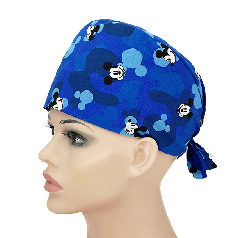 

Cotton Scrub Caps for Women and men Hospital Medical Hats Printing Tieback Elastic Section Surgical Caps pet caps