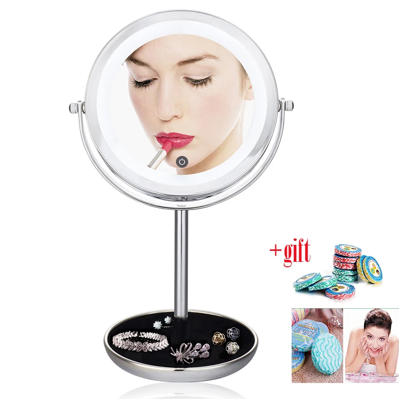

LED Lighted Makeup Vanity Mirror Double 2 Sided 5X magnifying pocket mirror Adjustable Touch Screen Make Up Mirror Gift