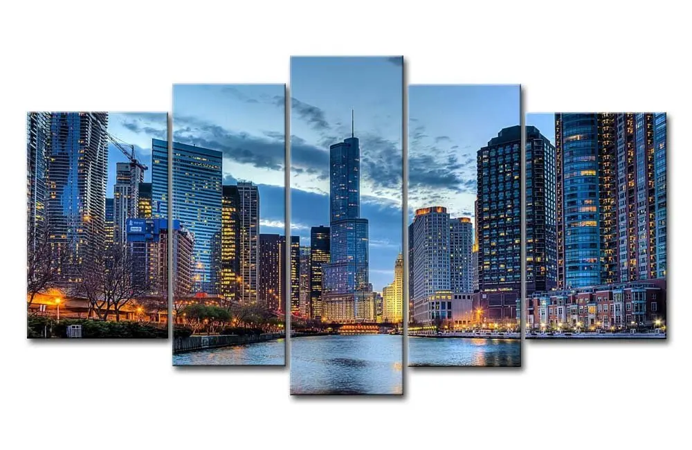 5 Panel Wall Art Painting Chicago Illinois Usa Pictures Prints On Canvas City The Picture Decor Oil For Home Modern Decoration Print