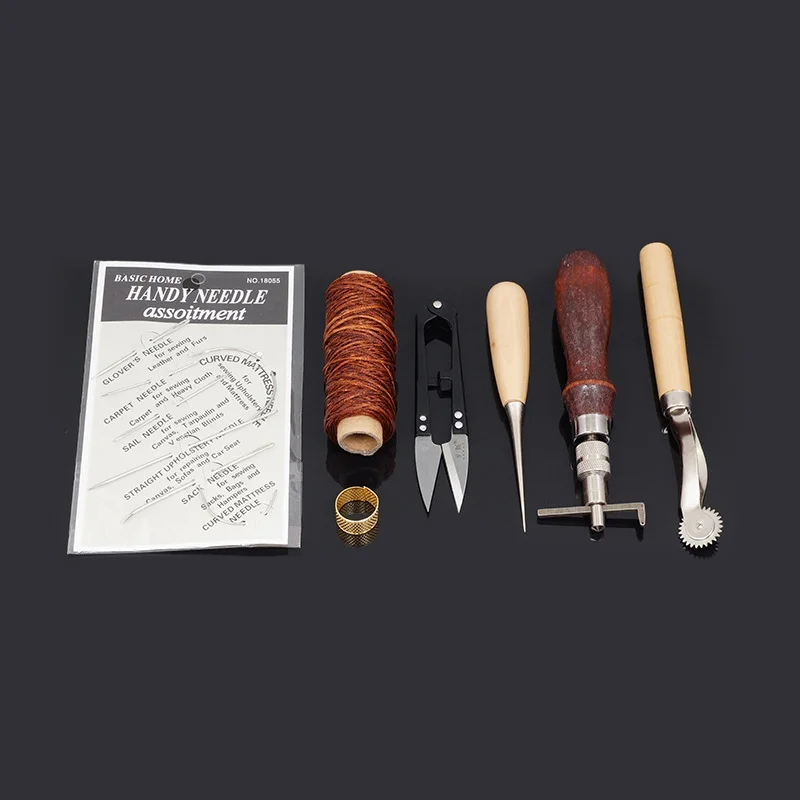 

Leather Craft Sewing Kit DIY Hand Stitching Tools with Awl Edge Creaser for Sewing Leather, Canvas Careful of Sharp Edges
