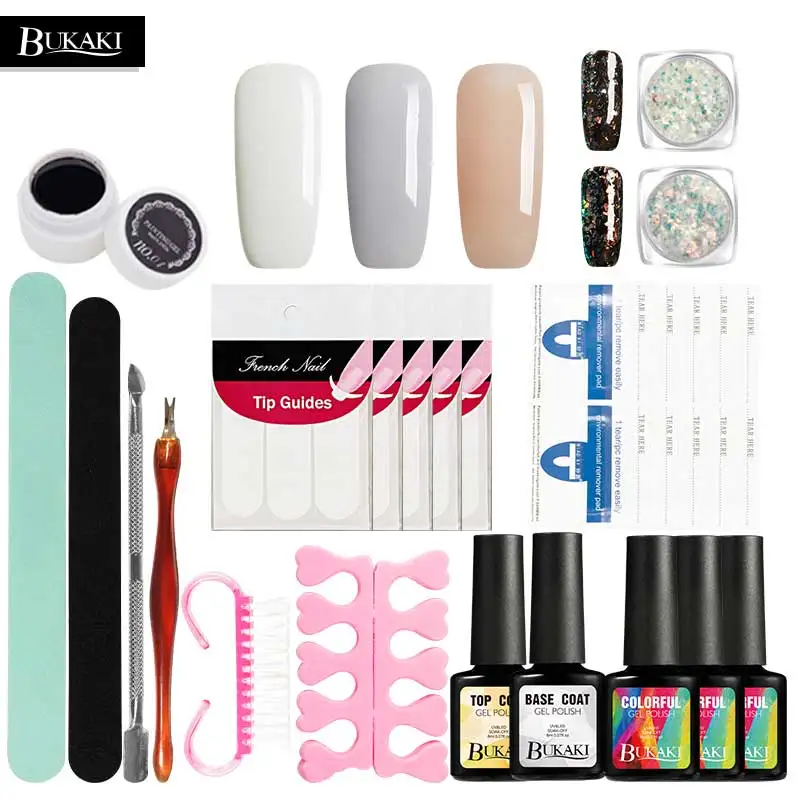 

BUKAKI Nail Art Tools Set Any 3 Colors Gel Nail Polish Top Base Coat Gel Varnish Nail Manicure Kits for Beginner Salon
