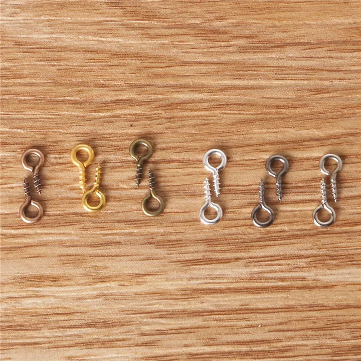 200pcs 4x9mm Mini Eye Screw Hooks Clasps Eye Pin Round Head Ring Self-tapping Thread Hook Pendant DIY Jewelry Making Accessories