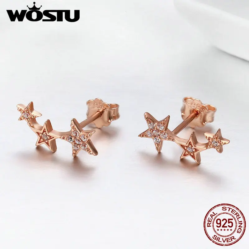 Женские сверкающие серьги гвоздики WOSTU из стерлингового серебра 925 пробы