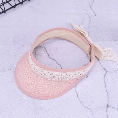 MAERSHEI летние соломенные детские шляпы от солнца пляжные шляпы девушки кружева Пустой Топ шляпа детей - Цвет: Pink