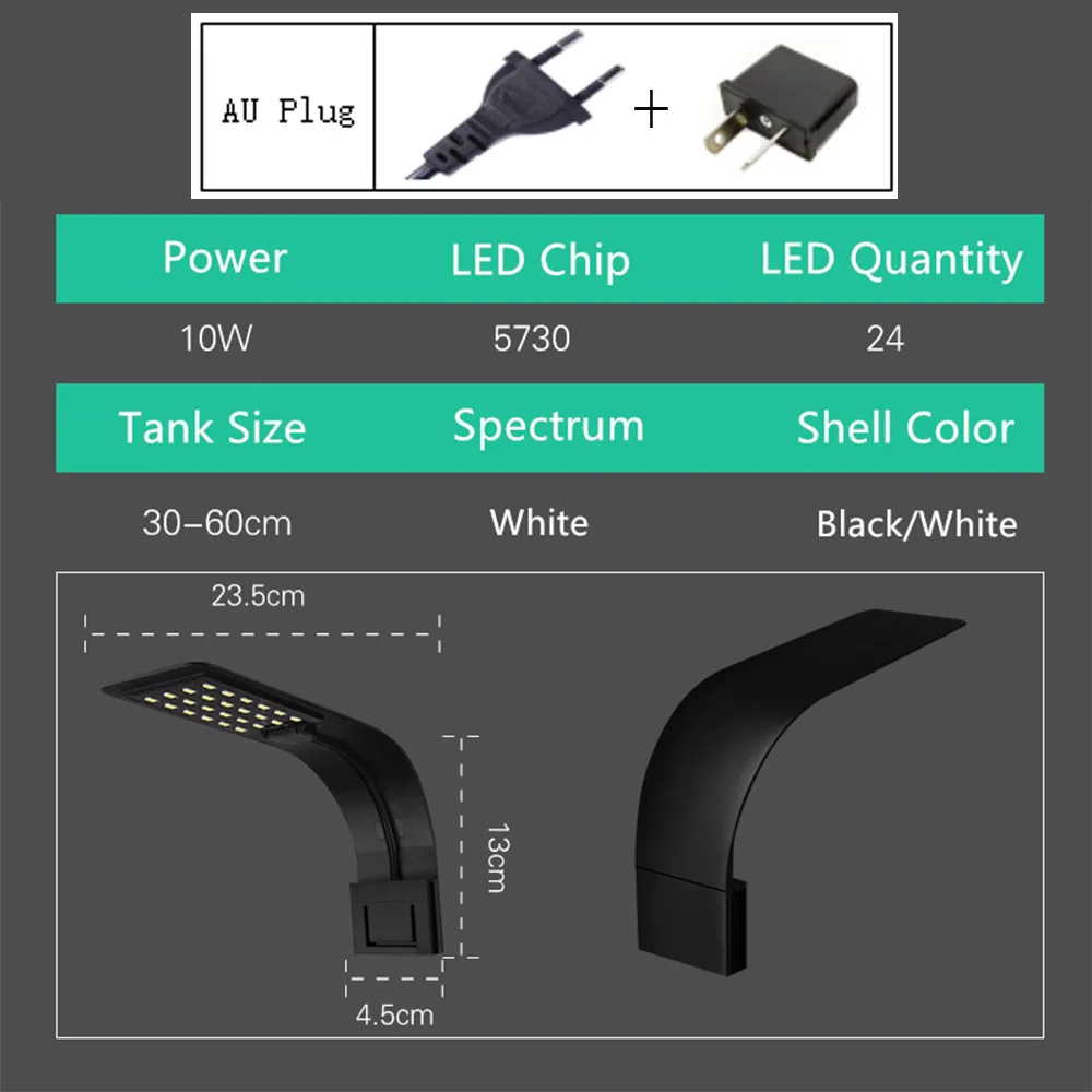 EU/US/AU/UK пристегивающийся 10 Вт светильник для аквариума 5730 светодиодный энергосберегающий светильник для аквариума - Цвет: X5 B-W AU